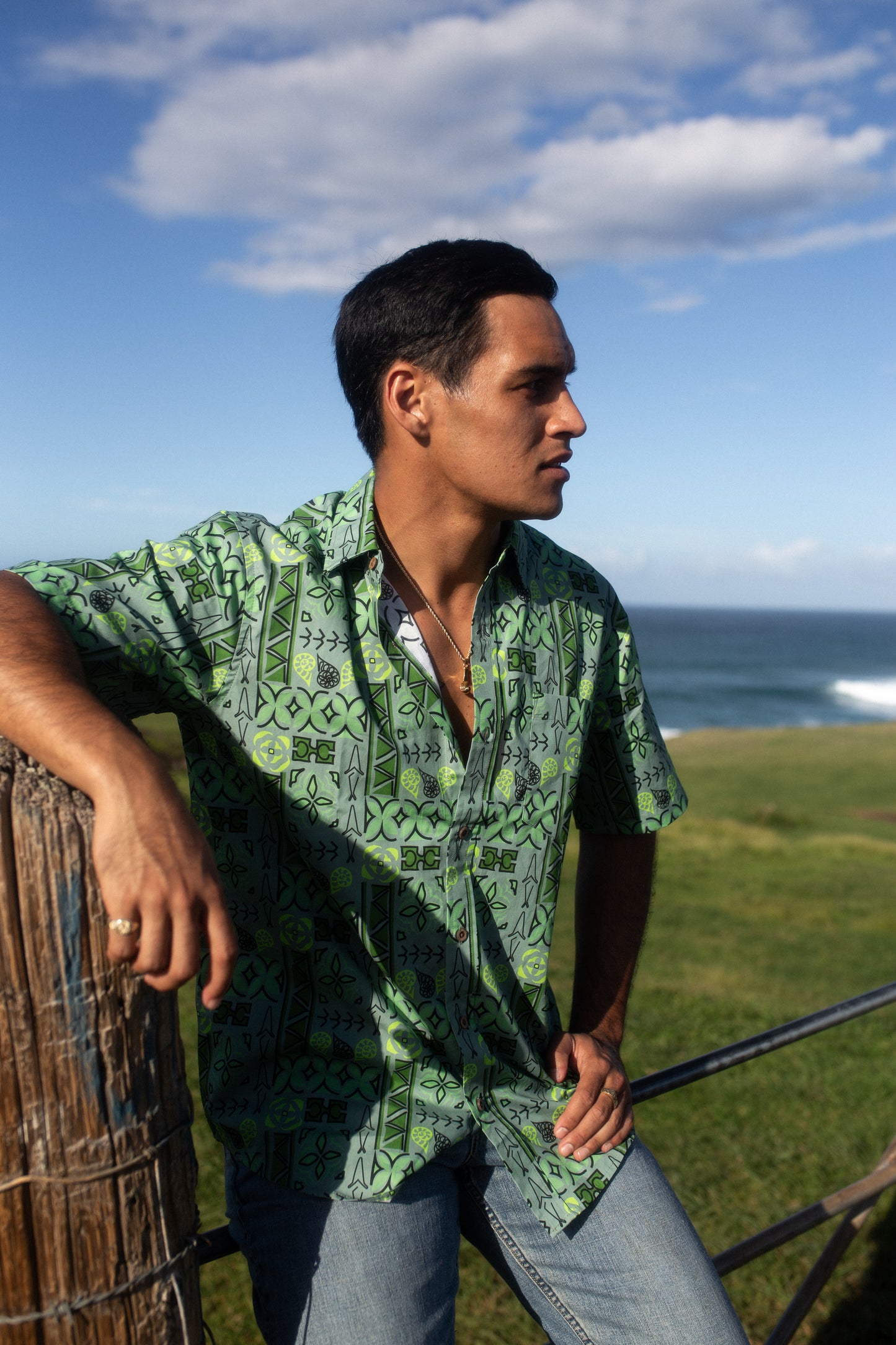 Kāne Kapa Aloha Shirt - Moss